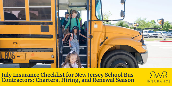 Checklist for New Jersey school bus contractors for July, focusing on hiring and rental preparations for the season.